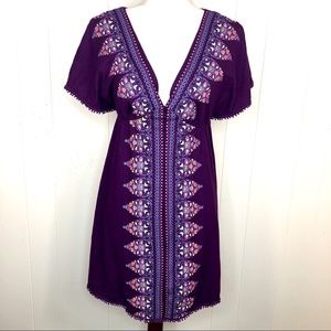 Free People Deep V Neck Purple Floral Mini Dress S